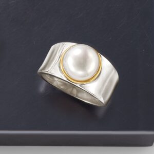 Ross-Simons 9.5-10mm Cultured Pearl Ring in Sterling Silver With 14kt Gold. Size 9