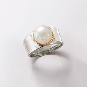 Ross-Simons 9.5-10mm Cultured Pearl Ring in Sterling Silver With 14kt Gold. Size 9