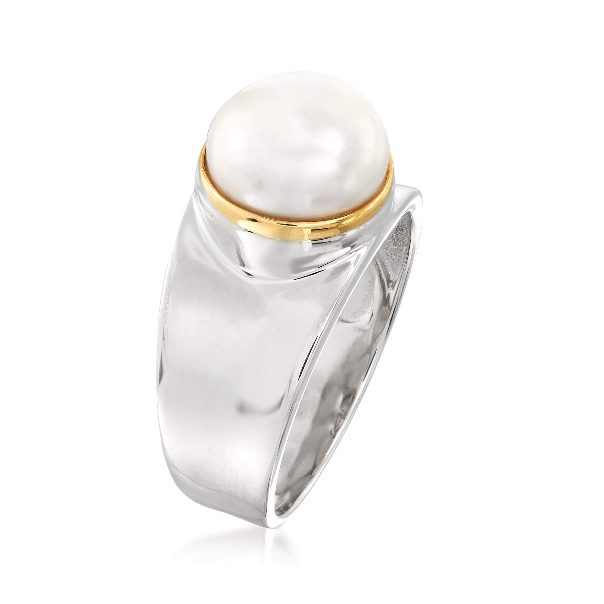 Ross-Simons 9.5-10mm Cultured Pearl Ring in Sterling Silver With 14kt Gold. Size 9