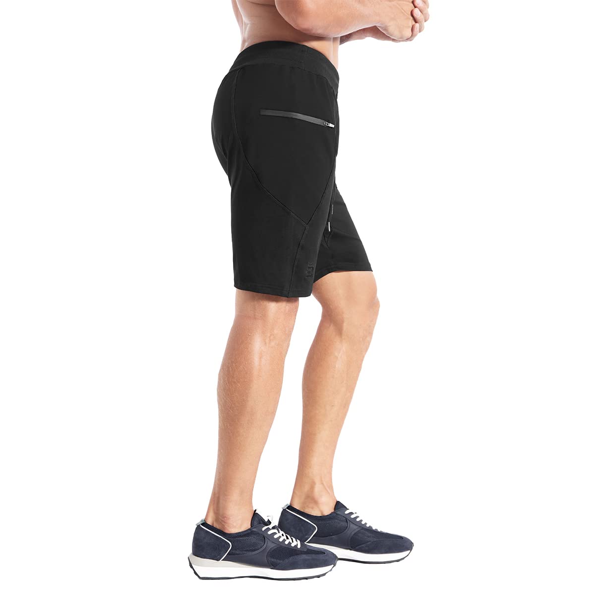 BROKIG Men's Sidelock Gym Workout Running Sport Shorts with Zipper Pockets (Medium, Black)