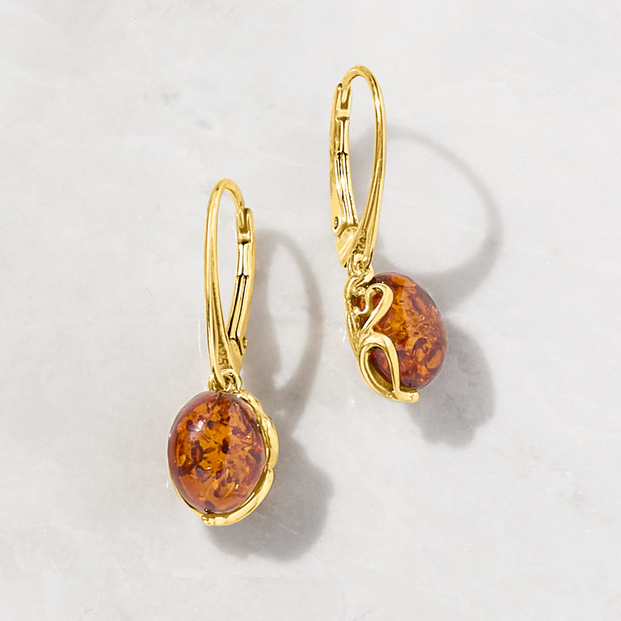 Ross-Simons Round Amber Drop Earrings in 18kt Gold Over Sterling