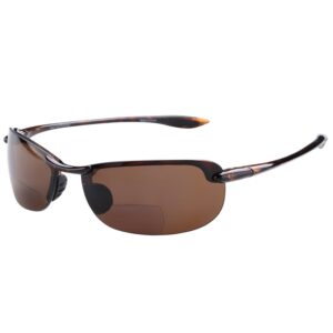 2 Pair of "Dreamin Maui" Polarized Bifocal Sunglasses - Sport Wrap Reading Sunglasses (Tortoise, 1.5)