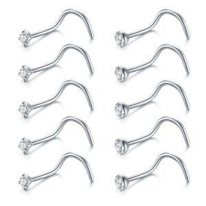 briana williams nose rings 10pcs 20g nose screw rings studs surgical steel sliver piercing jewelry 2mm clear cz