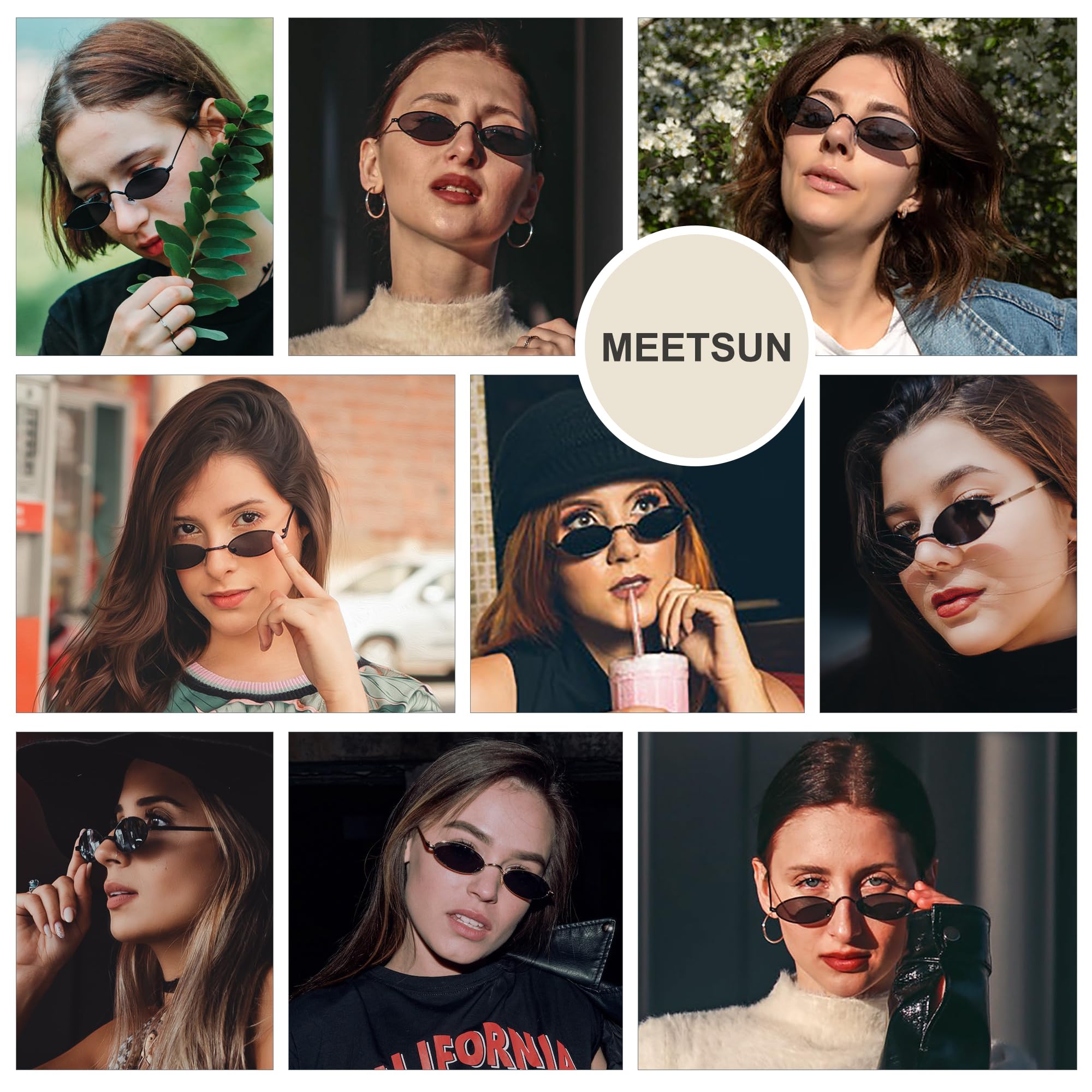 MEETSUN Vintage Small Oval Sunglasses For Women Men Metal Frames Designer Gothic Glasses - Matte Black Frame/Grey Lens