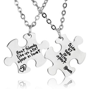 Meiligo® Retro 2 Pcs Side By Side Or Miles Apart Best Friends Teen Friendship Necklace Key Chain Set (Necklace Set)