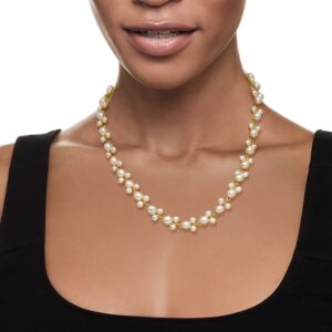 Ross-Simons 5-7.5mm Cultured Pearl Trio Vine Necklace in 18kt Gold Over Sterling. 18 inches