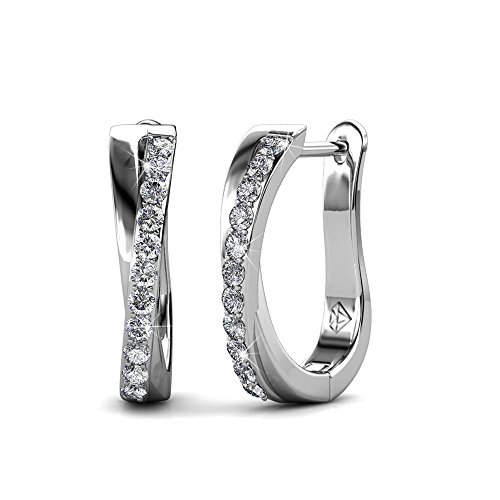 Cate & Chloe Amaya 18k White Gold Plated Hoop Earrings For Women | Twisted Silver Hoops Earring Set With Round Cut Cubic Zirconia Simulated Diamond Crystals | Silver Hoop Earrings For Women