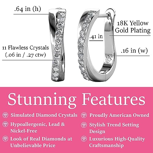 Cate & Chloe Amaya 18k White Gold Plated Hoop Earrings For Women | Twisted Silver Hoops Earring Set With Round Cut Cubic Zirconia Simulated Diamond Crystals | Silver Hoop Earrings For Women