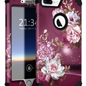 Hocase for iPhone 8 Plus Case, iPhone 7 Plus Case, Heavy Duty Shockproof Protection Hard Plastic+Silicone Rubber Hybrid Protective Case for iPhone 8 Plus/iPhone 7 Plus - Royal Purple Flowers