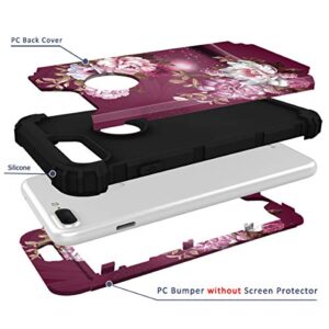 Hocase for iPhone 8 Plus Case, iPhone 7 Plus Case, Heavy Duty Shockproof Protection Hard Plastic+Silicone Rubber Hybrid Protective Case for iPhone 8 Plus/iPhone 7 Plus - Royal Purple Flowers