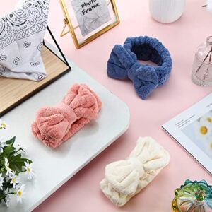 3 Pieces Towel Headbands for Women Makeup Headband for Washing Face Makeup Spa Headband, Microfiber Bowtie Shower Headband for Women(Pink, Blue, White)