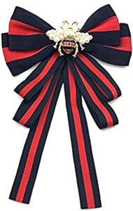 fashion red ribbon big bowknot brooch pins 2018 for woman rhinestones crystal tie collar jewelry accessories (black)