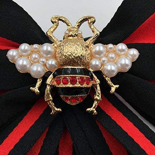 Fashion Red Ribbon Big Bowknot Brooch Pins 2018 For Woman Rhinestones Crystal Tie Collar Jewelry Accessories (Black)