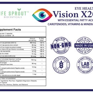 Vision X20 with Lutein, Beta-Carotene, L-Glutatione, Bilberry and Niacin for Vision Support, Overall Eye Health