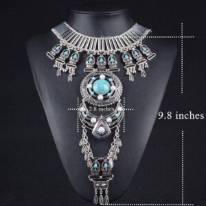 Boho Statement Turquoise Necklace Crossover Harness Bikini Waist Belly Sexy Body Chains for Women (Silver)