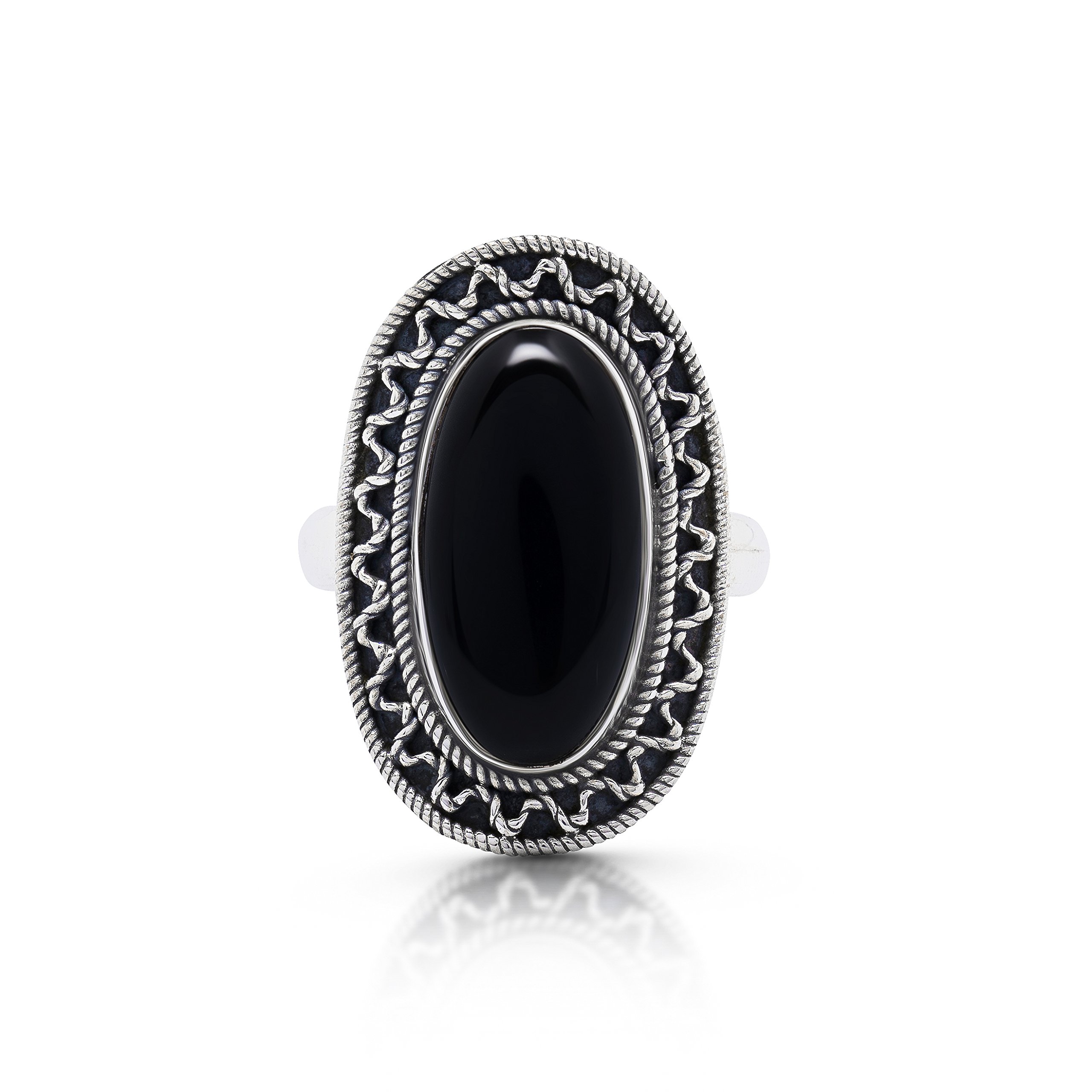 Black Onyx Vintage Gipsy Ring 925 Sterling Silver Boho Chic US Size 7 8 9 (7)