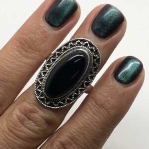 Black Onyx Vintage Gipsy Ring 925 Sterling Silver Boho Chic US Size 7 8 9 (7)