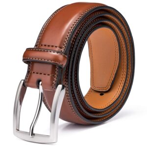 km legend men's genuine leather dress belt with premium quality - classic & fashion design for work business and casual (esbrown, 34)