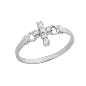 religious jewelry elegant 10k white gold cz christian cross ring (size 5.5)