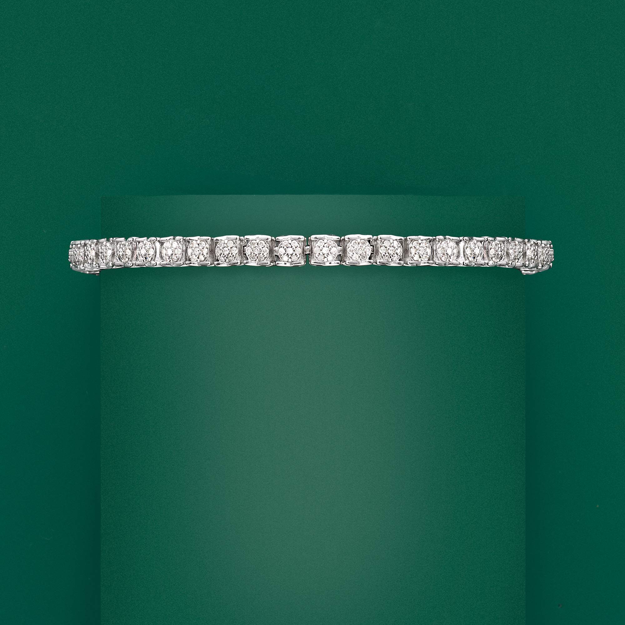 Ross-Simons 1.00 ct. t.w. Diamond Cluster Tennis Bracelet in Sterling Silver. 7 inches