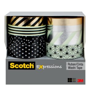 Scotch Expressions Washi Tape Multi Pack, 8 Rolls, Great for Gift Wrapping, Metallic Dots and Stripes Collection