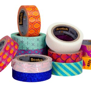 Scotch Expressions Washi Tape Multi Pack, 8 Rolls, Great for Gift Wrapping, Metallic Dots and Stripes Collection