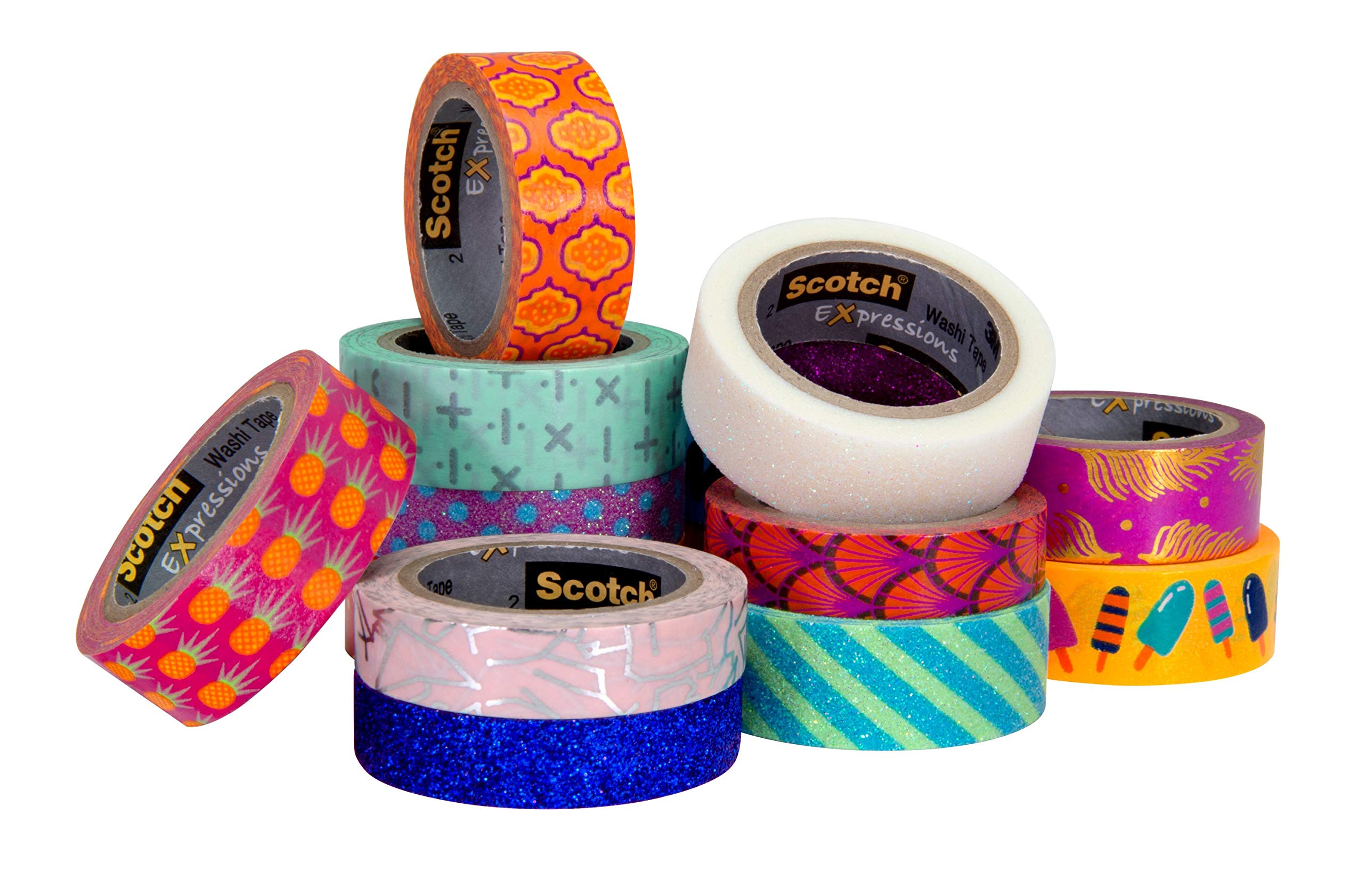 Scotch Expressions Washi Tape Multi Pack, 8 Rolls, Great for Gift Wrapping, Metallic Dots and Stripes Collection