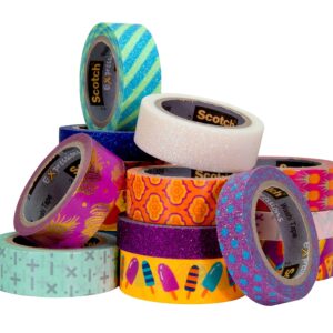 Scotch Expressions Washi Tape Multi Pack, 8 Rolls, Great for Gift Wrapping, Metallic Dots and Stripes Collection