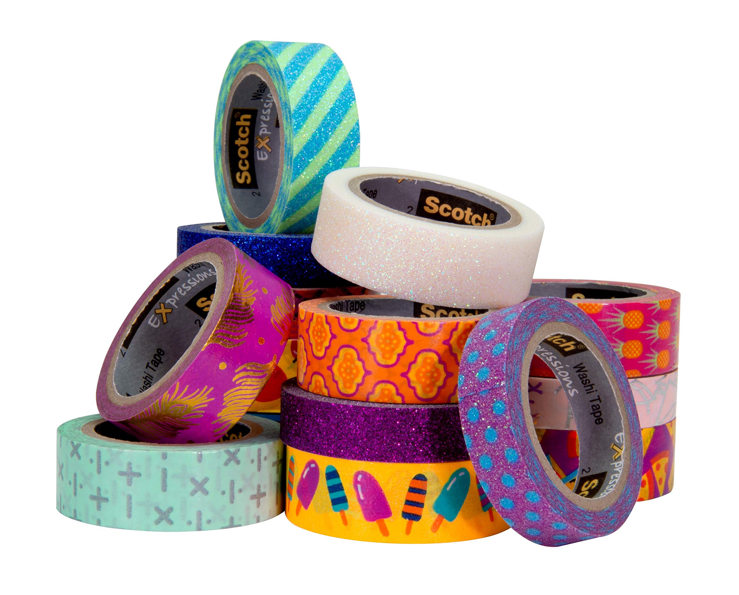 Scotch Expressions Washi Tape Multi Pack, 8 Rolls, Great for Gift Wrapping, Metallic Dots and Stripes Collection