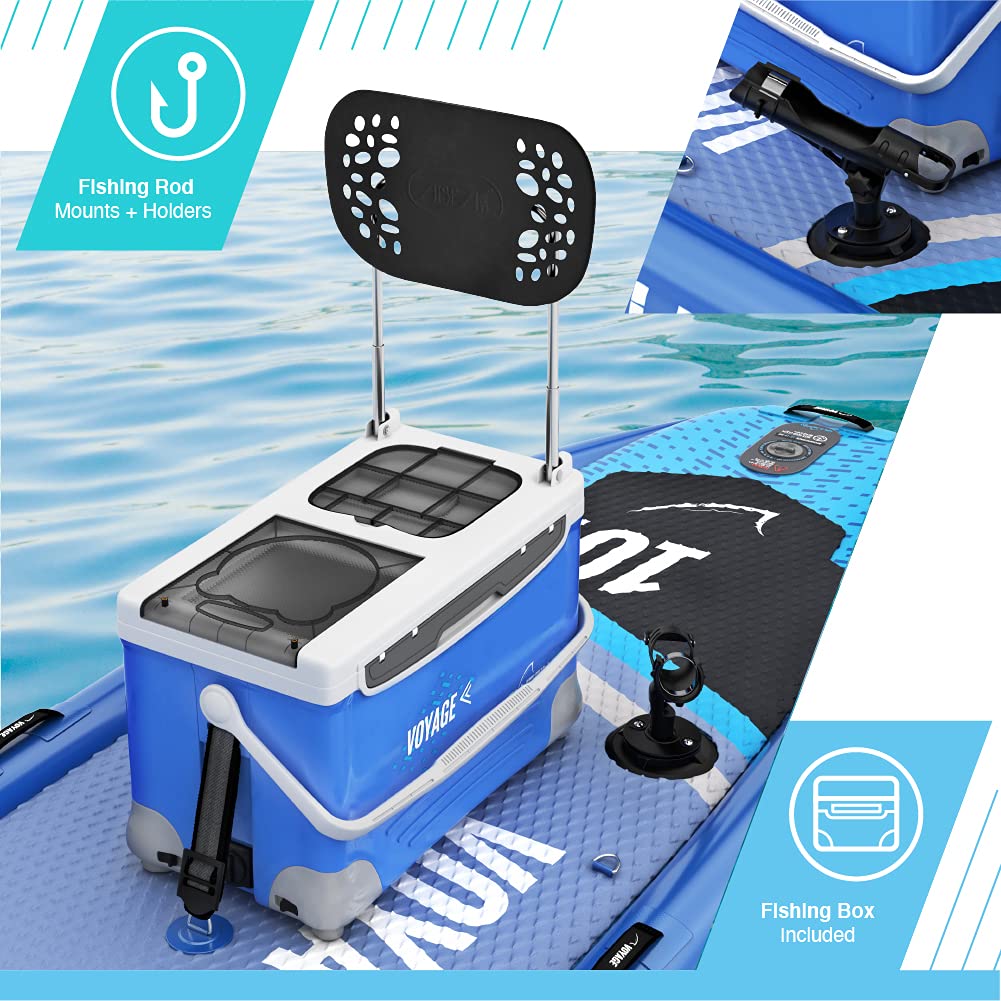 Bluefin SUP Voyage 10’10 Package with Cooler Box | Ultimate Activity Stand Up Inflatable Paddle Board | Added Stability | 20% Extra Width | Side Rails | 2X Fishing Rod Mounts | 5 Year Warranty