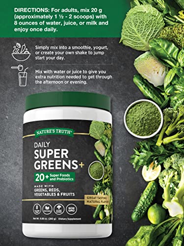 Nature's Truth Super Greens Powder Supplement | Fruit & Vegetables Superfood Blend | Vegan, Non-GMO & Gluten Free Juice & Smoothie Mix | 9.88 oz