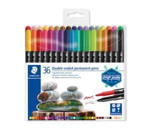 staedtler double-ended permanent pens, ideal for marking and drawing on almost anything, 36 assorted colors, 3187 tb36