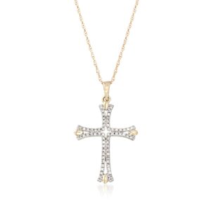 Ross-Simons 0.12 ct. t.w. Diamond Cross Pendant Necklace in 14kt Yellow Gold. 18 inches