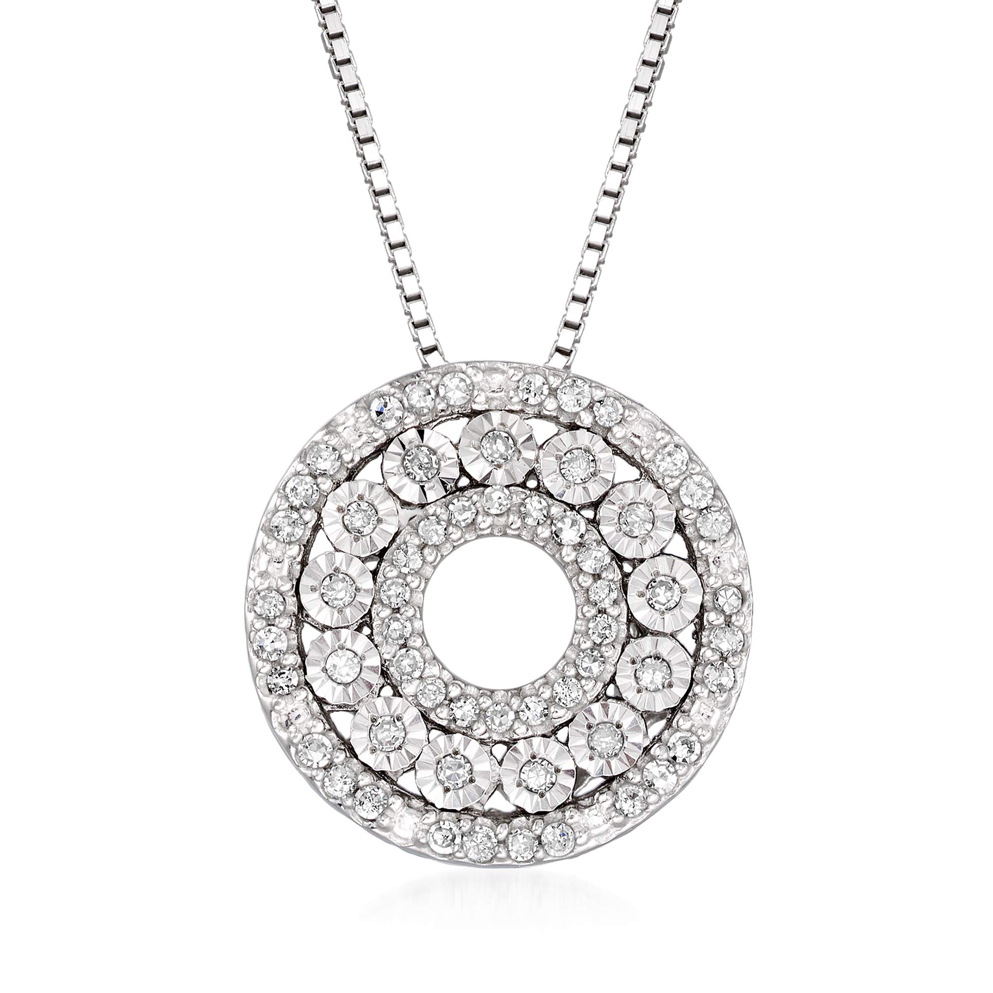 Ross-Simons 0.21 ct. t.w. Diamond Circle Pendant Necklace in Sterling Silver. 18 inches