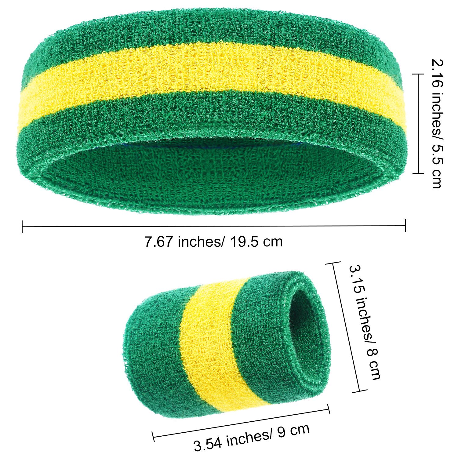 WILLBOND 3 Pcs Sweatbands Set 80s Neon Sports Headband Tennis Striped Sweat Band Paris Sports Competitions Sports Games for Men Women Kids Party Supplies(Green and Yellow,Striped Style)