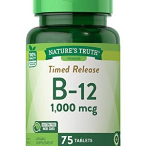 B12 Vitamin Supplement | 1000 mcg | 75 Timed Release Tablets | Non-GMO & Gluten Free | Nature's Truth