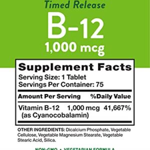 B12 Vitamin Supplement | 1000 mcg | 75 Timed Release Tablets | Non-GMO & Gluten Free | Nature's Truth