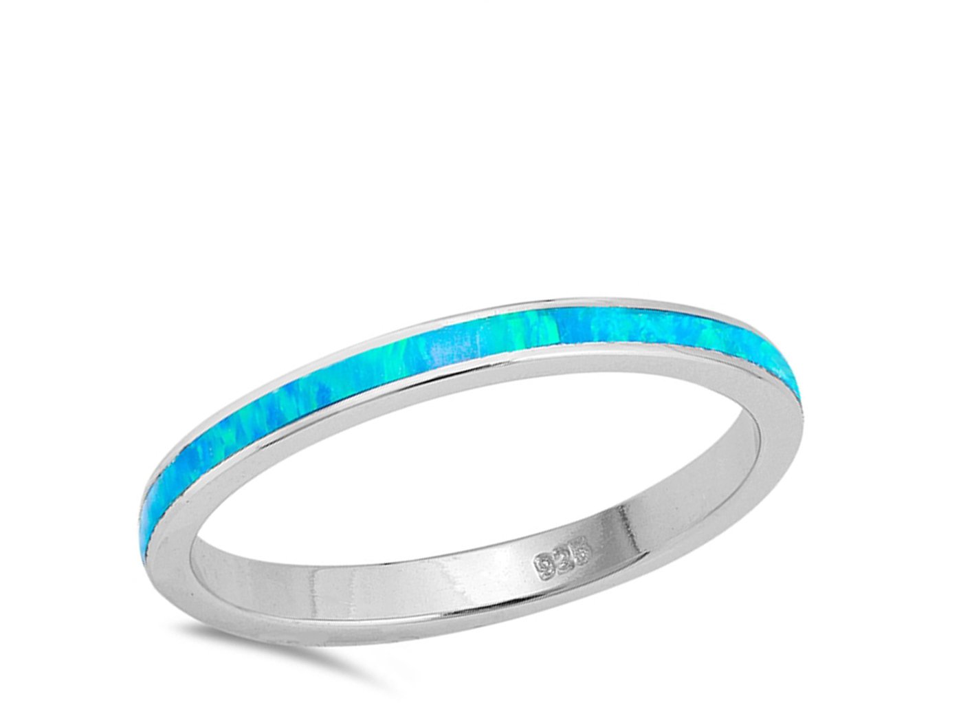 Blue Simulated Opal Stackable Wedding Ring New .925 Sterling Silver Band Size 11