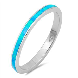 blue simulated opal stackable wedding ring new .925 sterling silver band size 11