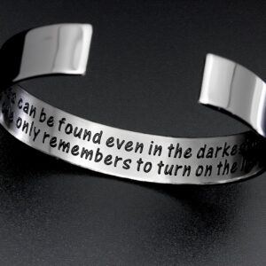 MS.CLOVER Encouragement Gift, Happiness Can be Found Even in The Darkest of Times, If One Only Remembers to Turn On The Light. Message Cuff (Grey)