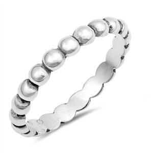 Beaded Midi Knuckle Stacking Eternity Ring .925 Sterling Silver Band Size 3