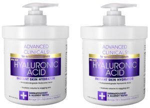 advanced clinicals hyaluronic acid body lotion & face moisturizer w/vitamin e | hydrating dry skin firming lotion minimizes look of wrinkles, stretch marks, & crepey skin | skin care products, 2pc