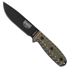 esee 4p survival fixed blade knife, oem sawtooth handle design, coyote brown sheath