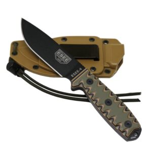 ESEE 4P Survival Fixed Blade Knife, OEM Sawtooth Handle Design, Coyote Brown Sheath