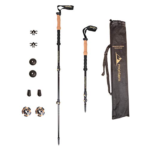 Montem Ultralight 3K Carbon Fiber Hiking/Walking/Trekking Poles - One Pair (2 Poles) … (Black)