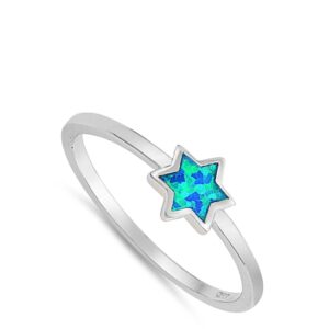 Blue Simulated Opal Star of David Dainty Midi Ring 925 Sterling Silver Band Size 5