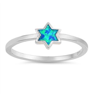 blue simulated opal star of david dainty midi ring 925 sterling silver band size 5