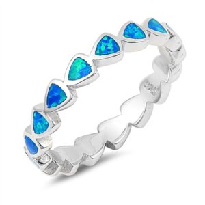 blue simulated opal pear eternity stackable boho ring sterling silver band size 10