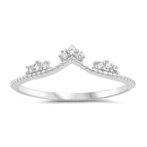 Clear CZ Chevron Tiara Midi Knuckle Dainty Ring Sterling Silver Band Size 9