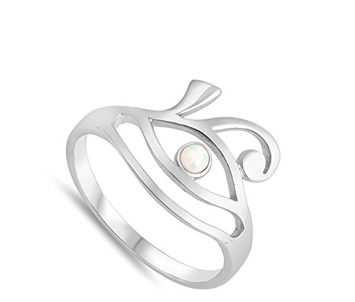 White Simulated Opal All Seeing Eye Ring 925 Sterling Silver Evil Wave Band Size 7